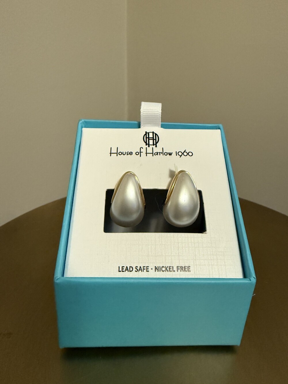 House of Harlow 1960 Faux Pearl Teardrop Earrings Gold Tone NWT